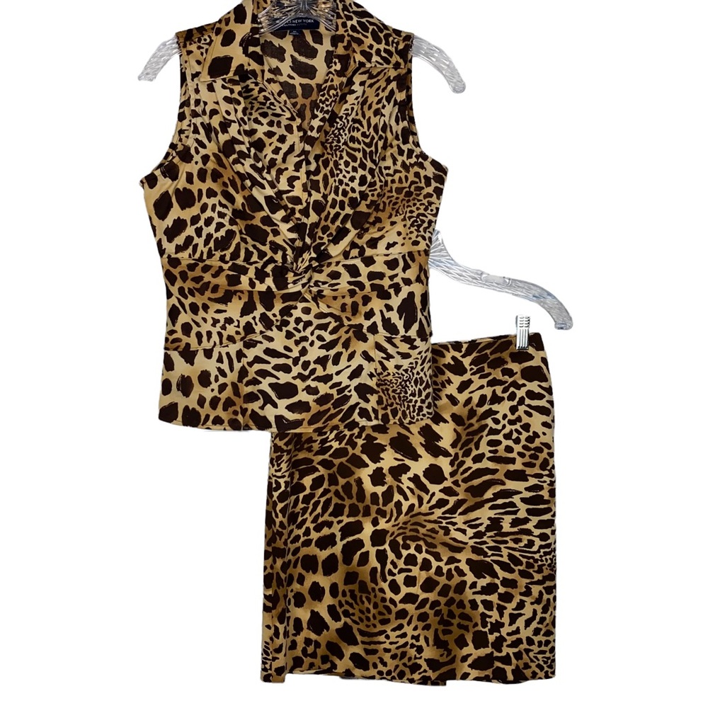 Jones New York Stretch Signature Petite Giraffee Print 2pc Suit PP/2P.